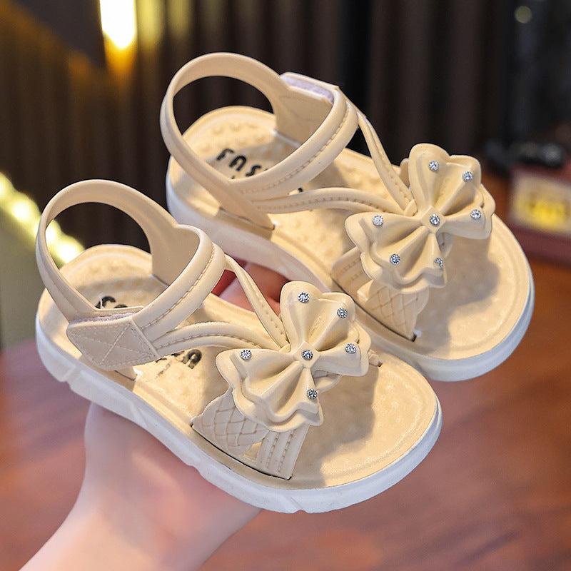 Children's Sandals Summer New Arrival Bow All-Match Non-Slip Girl Outer Wear Soft-Sole Student Princess Beach Sandals