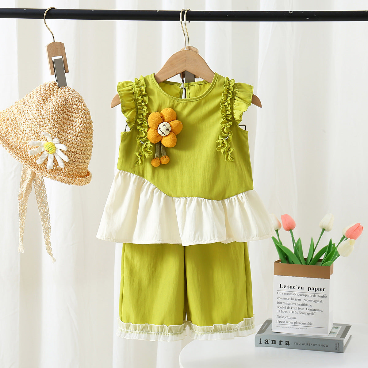 Imported🌻 Girls' Sunflower Ruffle Summer Set | Trendy & Stylish Kids Outfit
