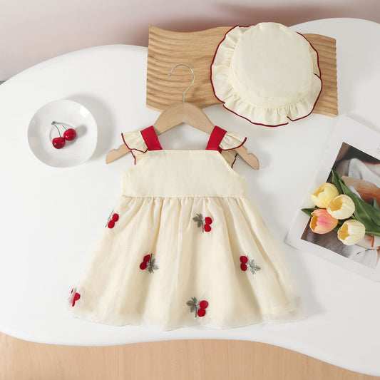 Imported 🌴 Girls’ Chiffon Halter Beach Dress – Embroidered Summer Princess Outfit