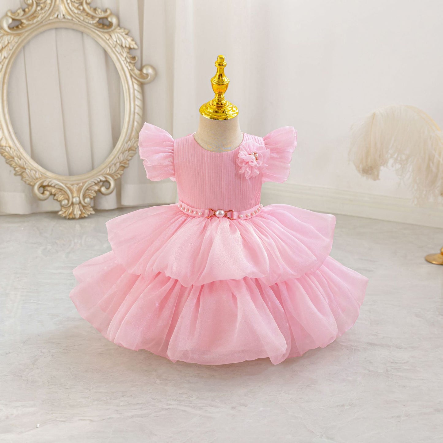 Spot export children's dress with beaded puffy princess style and floral pattern, perfect for baby girls. (Copy)