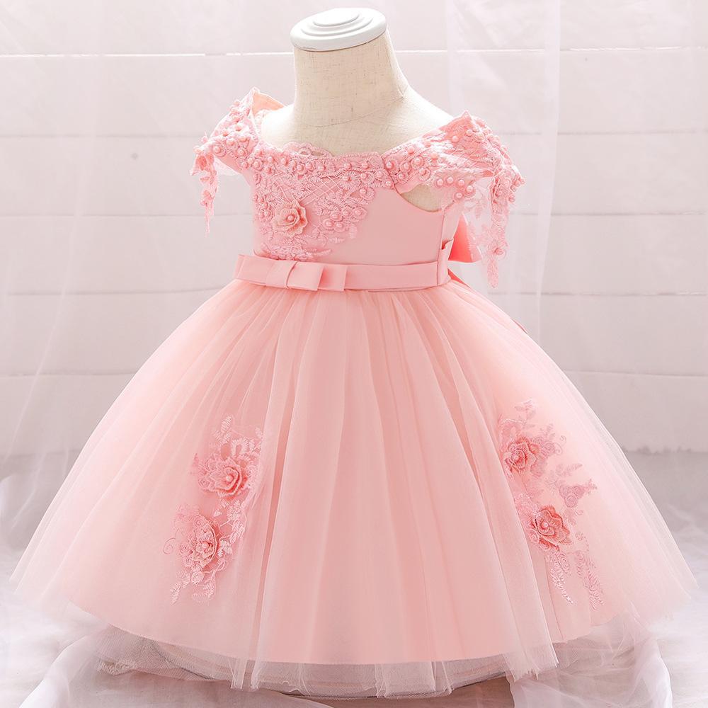 Imported đ Baby Girl Off-Shoulder Dress â Fluffy Beaded Flower Dress with Bow