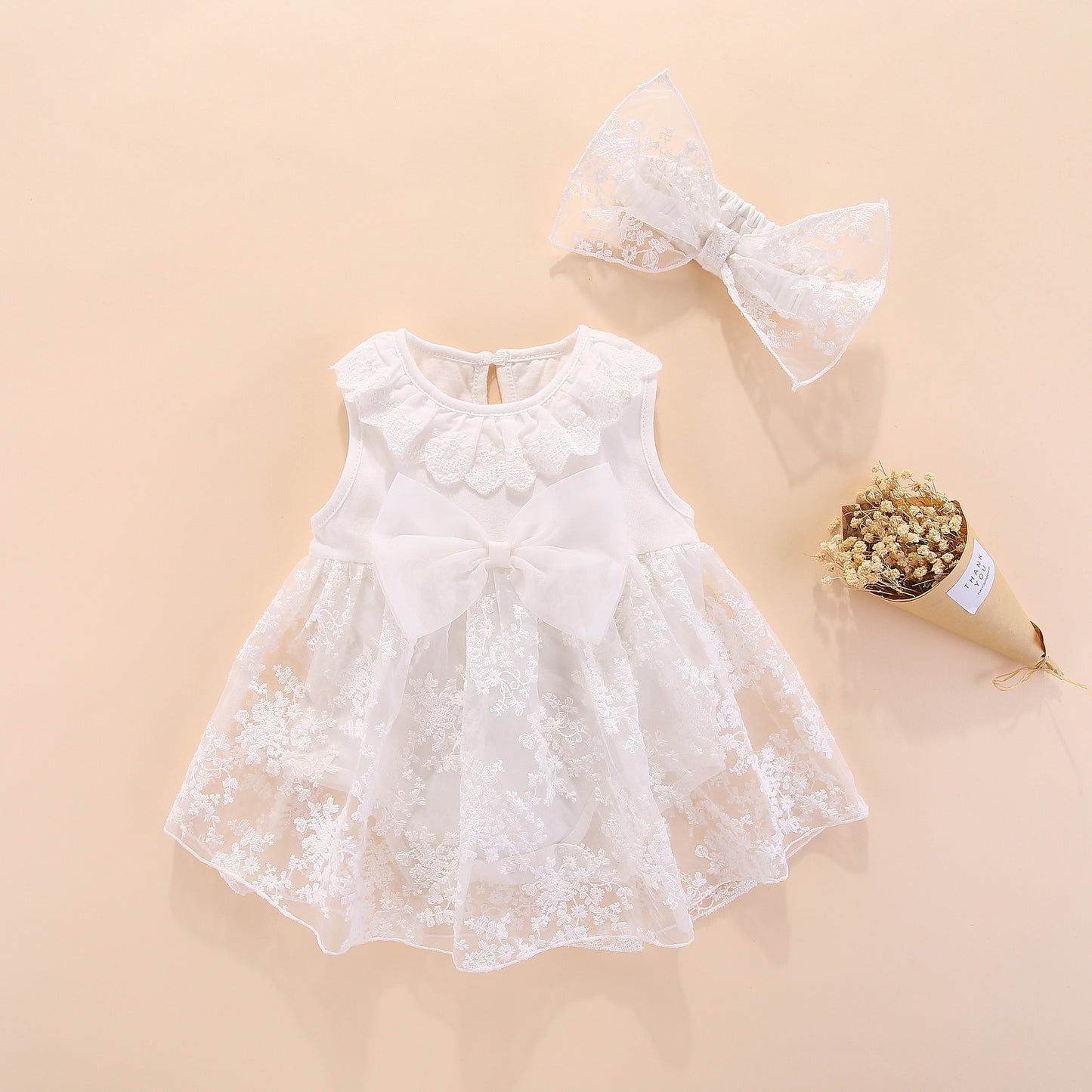 Imported đļđ Baby Girlsâ Sleeveless Princess Bodysuit Dress with Headband â Full Moon & First Birthday Outfit (Copy)