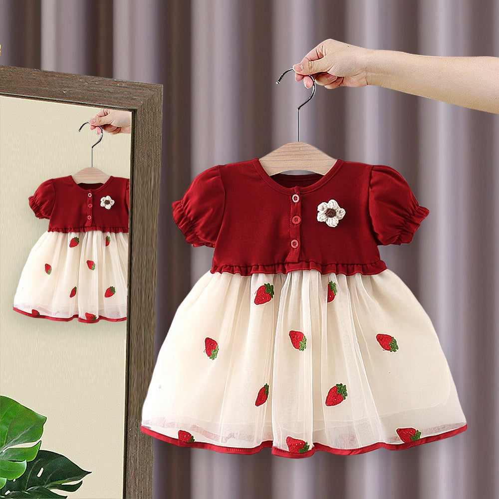 ImportedđBaby Girlsâ Strawberry Patchwork Tulle Princess Dress â Summer Short Sleeve