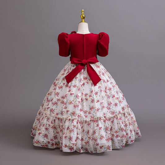 Imported 🌸 Girls’ Chiffon Floral Princess Dress – Catwalk & Party Outfit