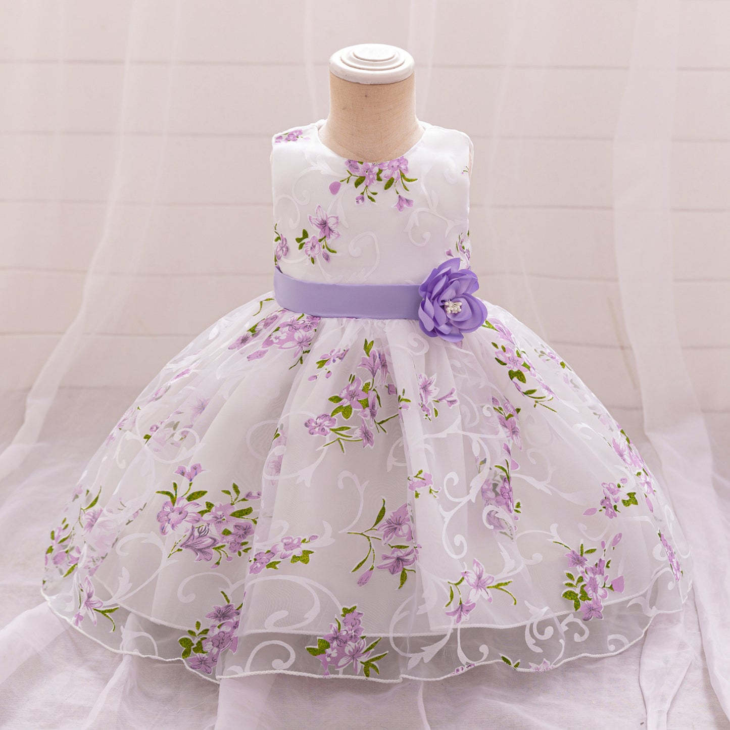 Importedđ¸ Girlsâ First Birthday / Full Moon Princess Dress â Floral Print Puff Dress