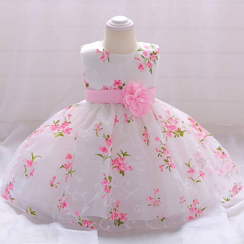 Importedđ¸ Girlsâ First Birthday / Full Moon Princess Dress â Floral Print Puff Dress