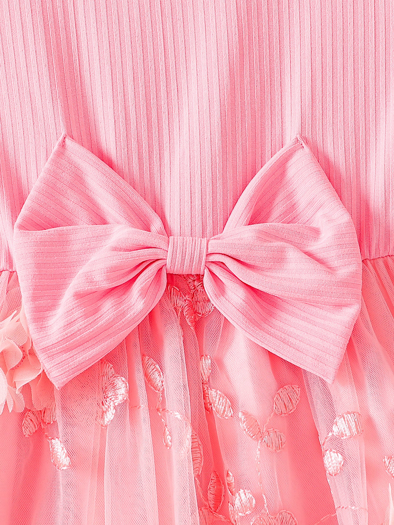 Imported đ¸ Girlsâ Floral Embroidered Mesh Dress â Flutter Sleeve Toddler Princess Dress with Bow