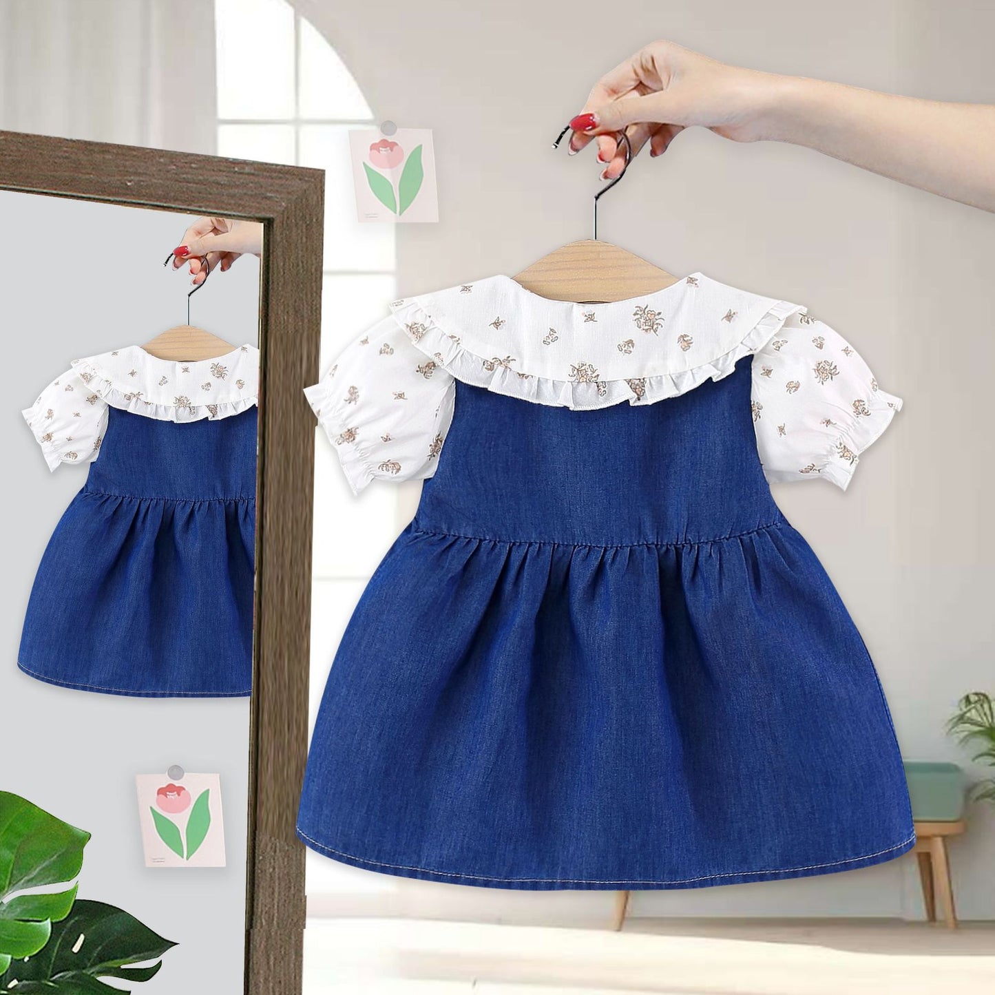 New Style Girls' Denim Summer Dress, Hot Selling Soft Denim Short-Sleeved Dress For Toddlers And Babies
