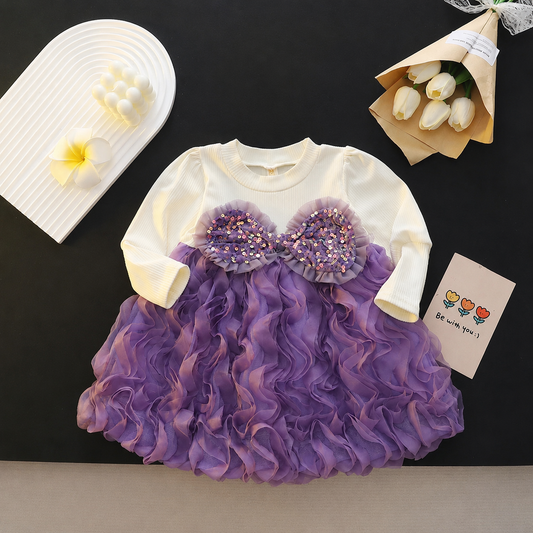 Imported 🎀 Girls' Autumn Pink Mesh Tutu Dress – Long Sleeve Princess Style