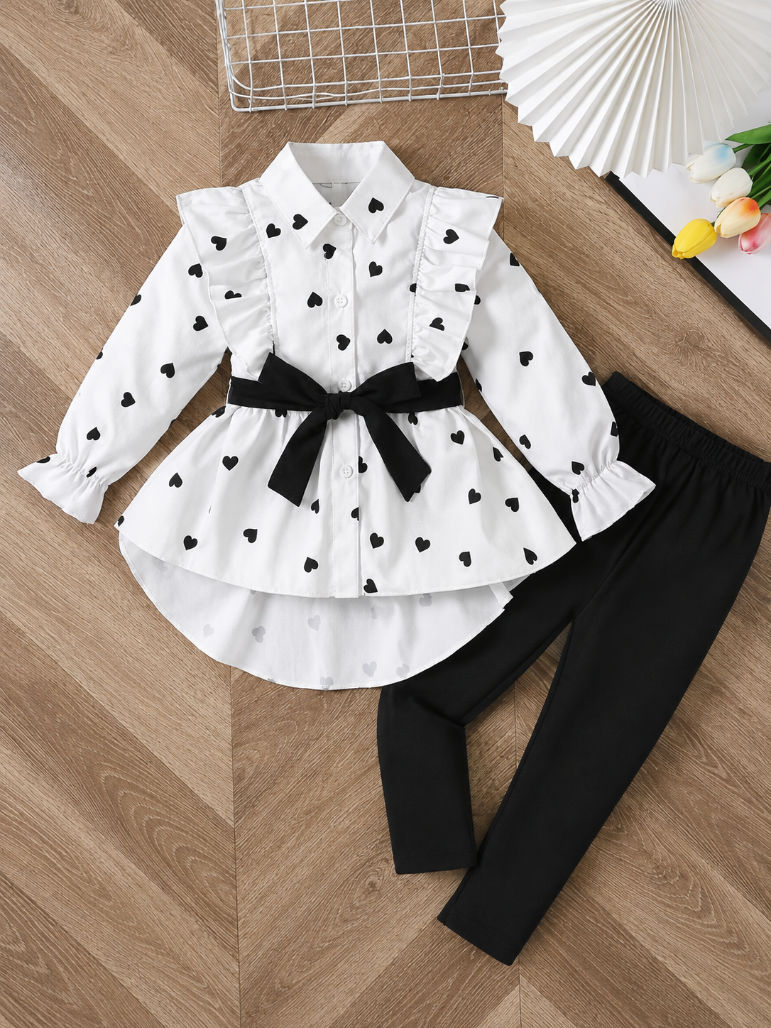 Imported 👗 Girls’ Long Shirt Dress With Belt & Leggings – Spring & Autumn Fashion Set