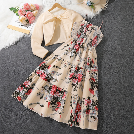 Imported🌸 Girls' Floral Dress & Jacket Set – Spring/Autumn Two-Piece Outfit