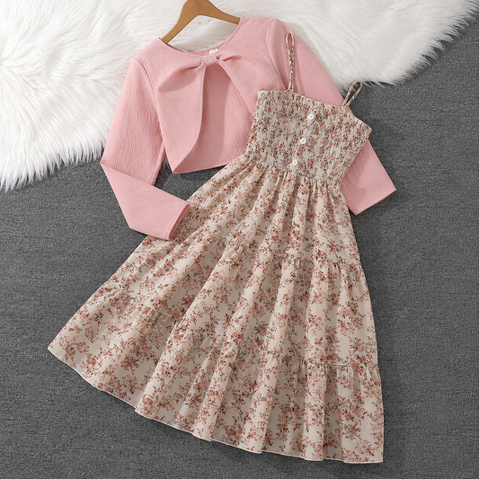 Imported🌸 Girls' Floral Dress & Jacket Set – Spring/Autumn Two-Piece Outfit