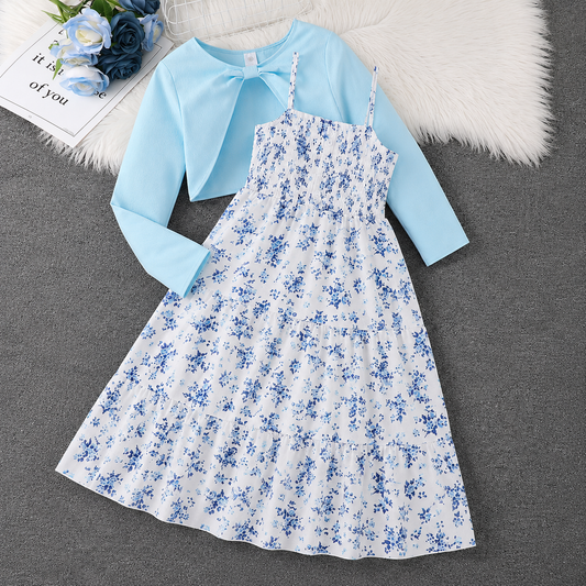Imported🌸 Girls' Floral Dress & Jacket Set – Spring/Autumn Two-Piece Outfit