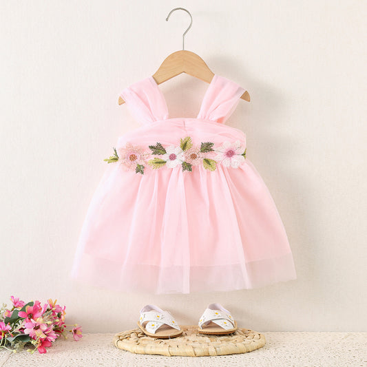 Imported 🌸 Girls’ Floral Suspender Princess Dress – Korean Style Gauze Summer Outfit