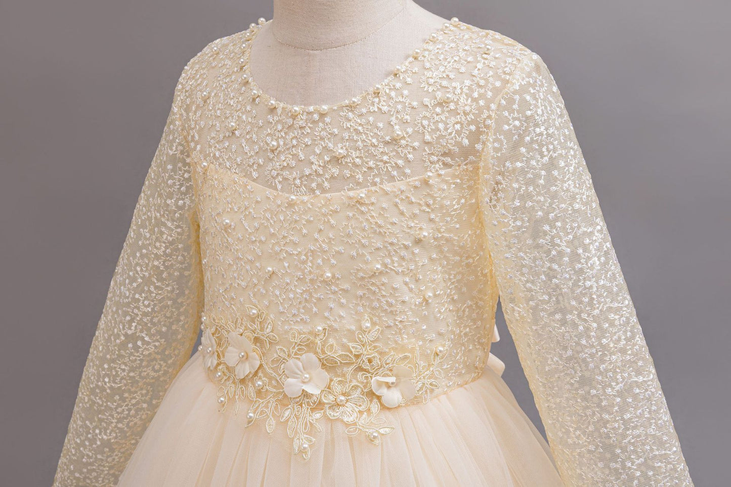 Imported ✨ Girls’ Long-Sleeve Lace Princess Dress – Wedding & Birthday Flower Girl Dress