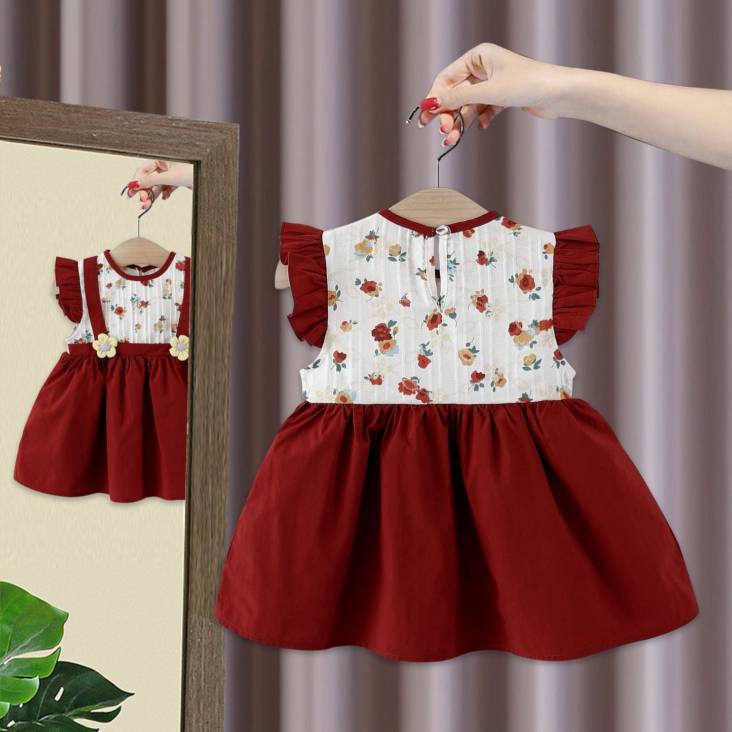 Imported 🌸 Girls’ Summer Flying Sleeve Dress – Cute Floral Princess Two-Piece Style