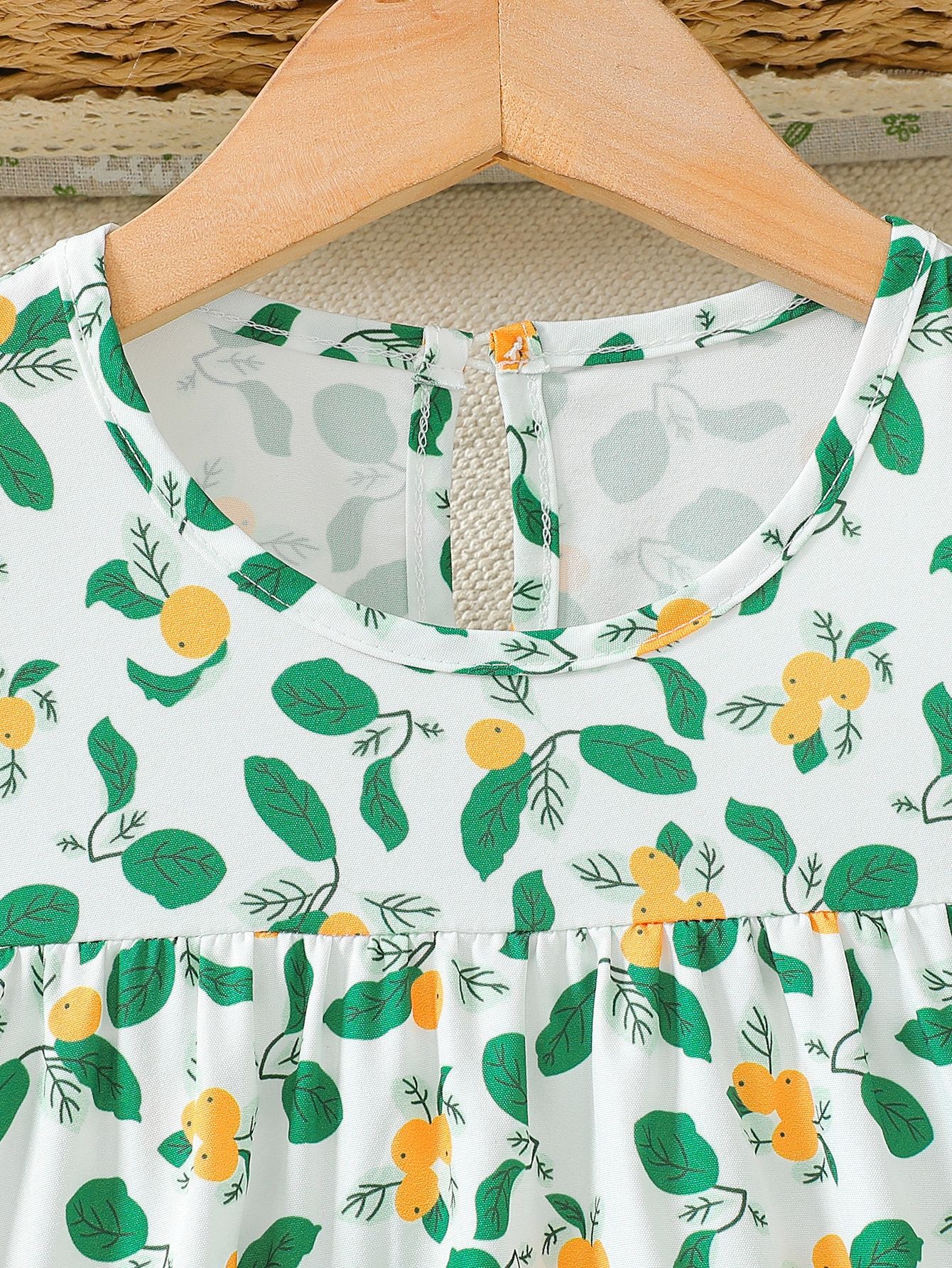 Imported 🍋 Cross-Border Girls’ Lemon Print Flying Sleeve A-Line Long Dress – Summer Vacation Style