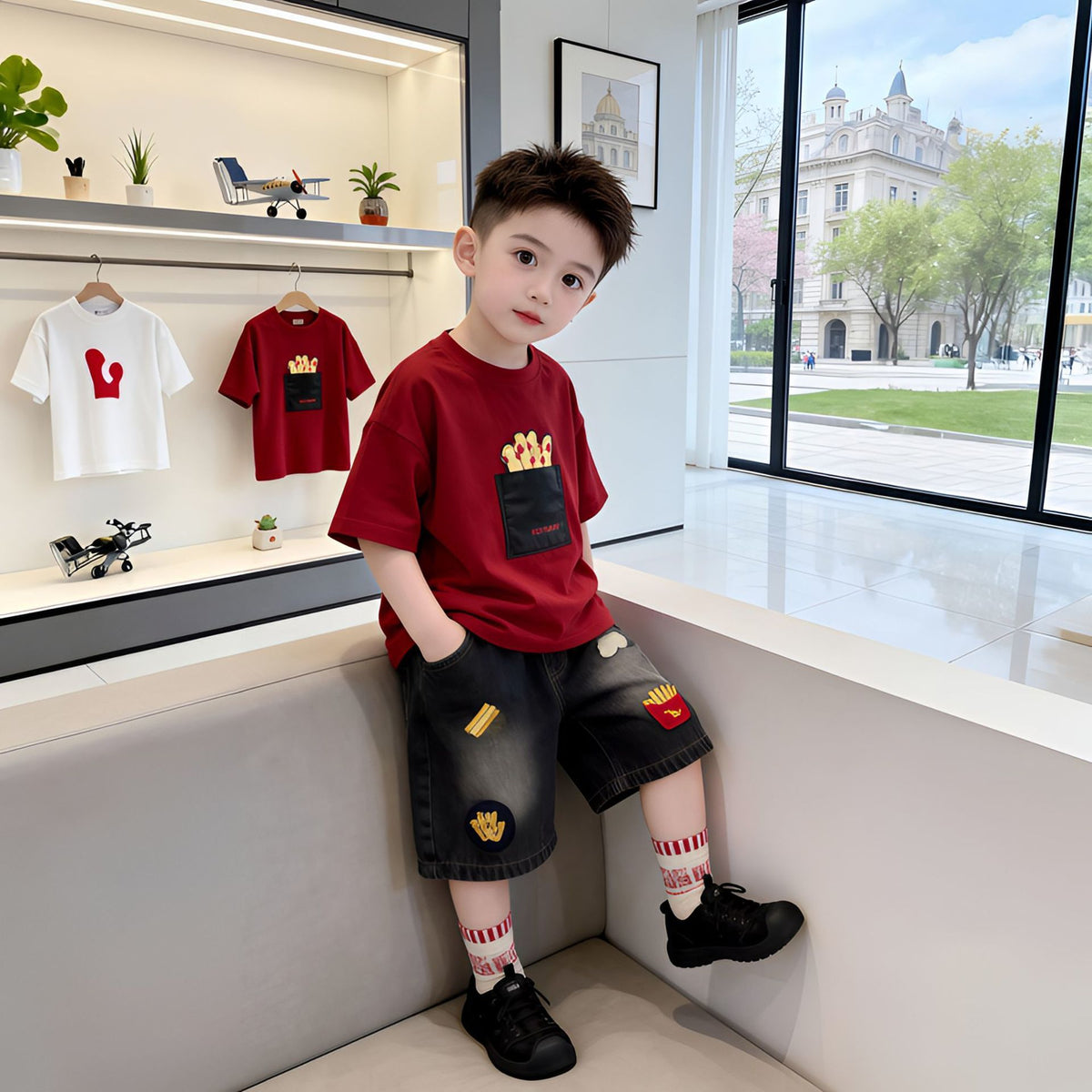Boys' Summer Outfit New Fashionable Baby Summer Clothes Trendy Children's Summer Internet Celebrity Short Sleeve Two-Piece Set