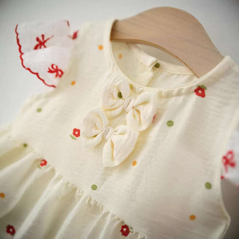 Imported 🐰 Girls’ Korean Style Rabbit Print Dress – Flutter Sleeve Summer Cotton Outfit