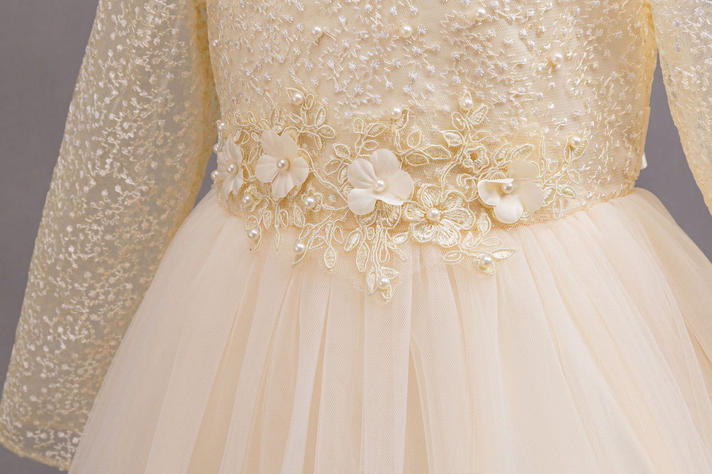 Imported ✨ Girls’ Long-Sleeve Lace Princess Dress – Wedding & Birthday Flower Girl Dress