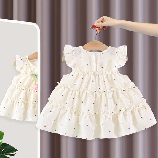 Imported 🌸 Girls' Polka Dot Floral Flutter Sleeve Princess Dress with Matching Bag