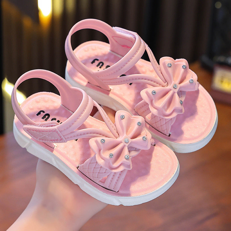 Children's Sandals Summer New Arrival Bow All-Match Non-Slip Girl Outer Wear Soft-Sole Student Princess Beach Sandals