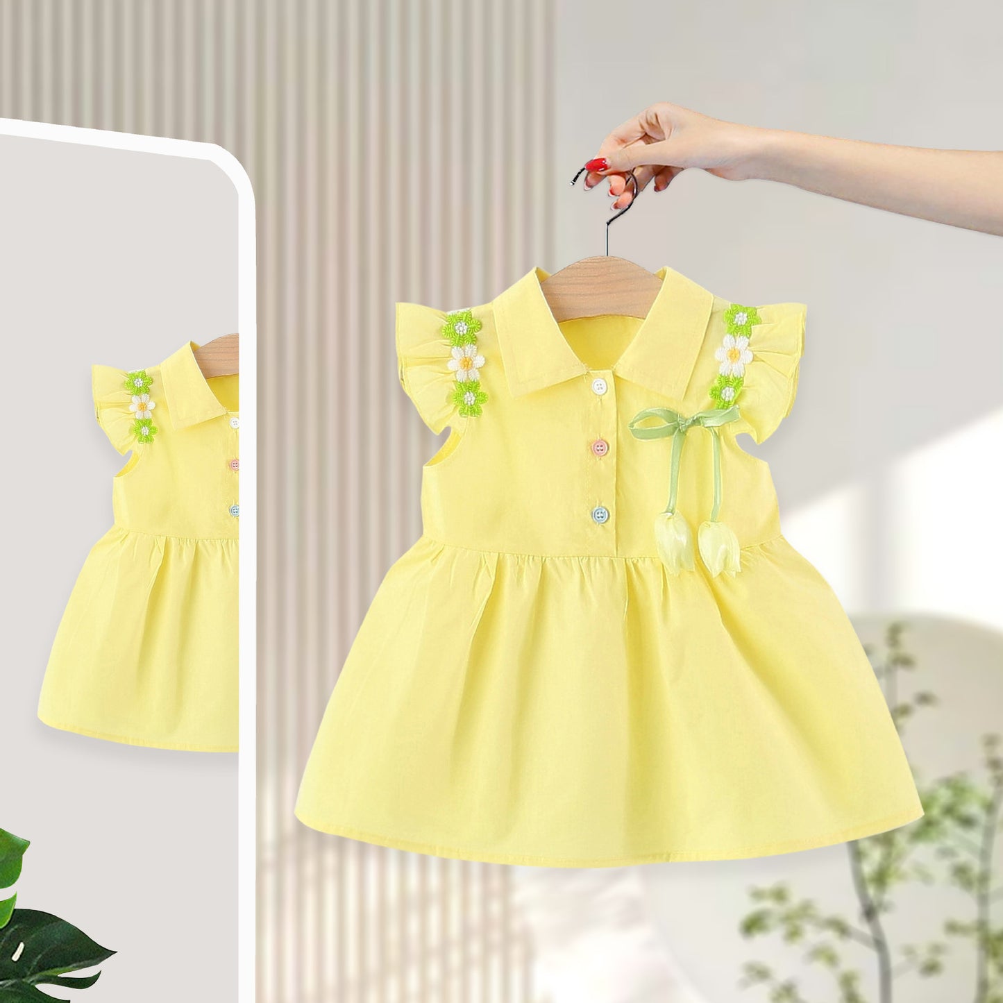 Imported 👗 Girls' Floral Flutter Sleeve Collared Summer Dress | Stylish & Cute Summer Wear 💕✨