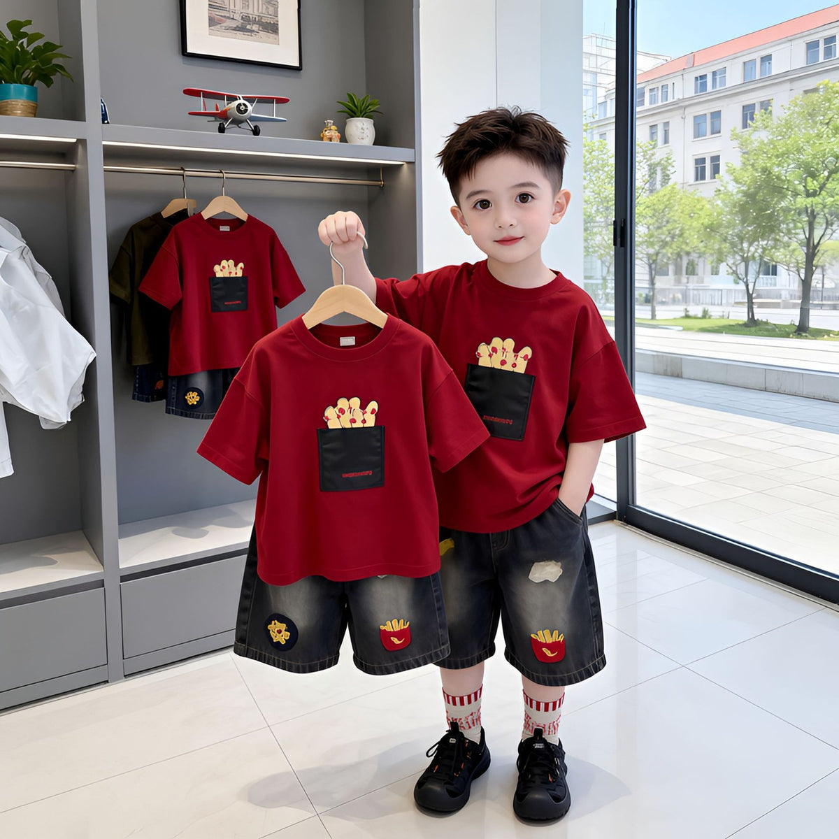 Boys' Summer Outfit New Fashionable Baby Summer Clothes Trendy Children's Summer Internet Celebrity Short Sleeve Two-Piece Set