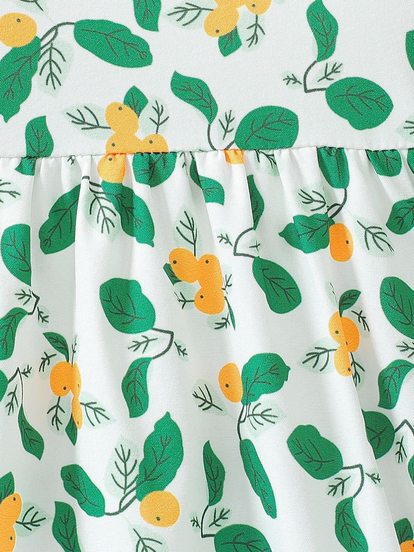 Imported 🍋 Cross-Border Girls’ Lemon Print Flying Sleeve A-Line Long Dress – Summer Vacation Style