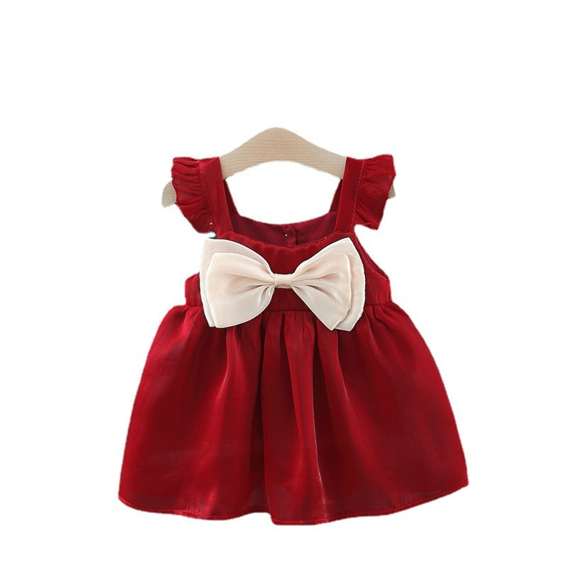 Imported 🌼 Baby Girls’ Spring & Summer Lace Flying Sleeve Dress – Solid Color Vest Style