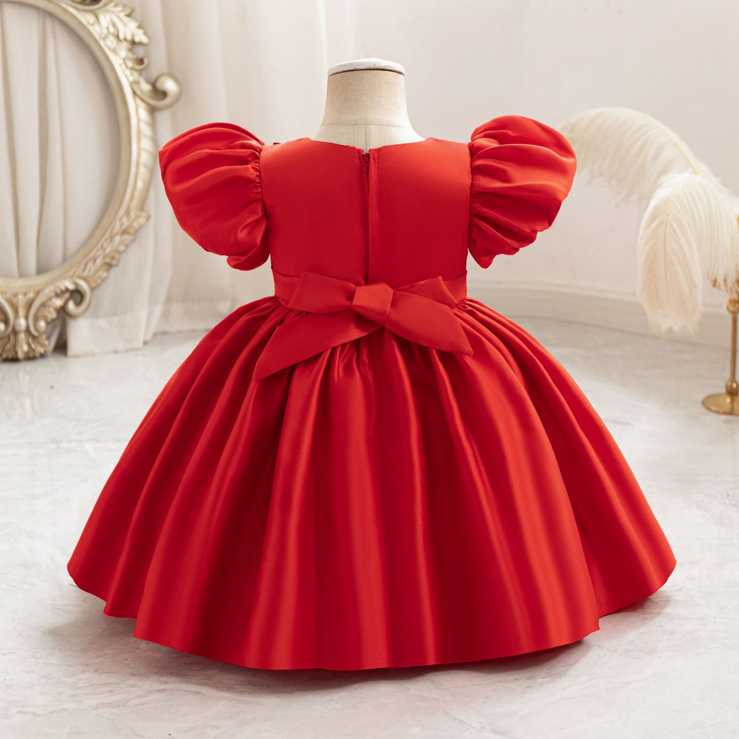 Imported 🎀 Girls’ Autumn Satin Flower Girl Dress – Birthday & Party Outfit