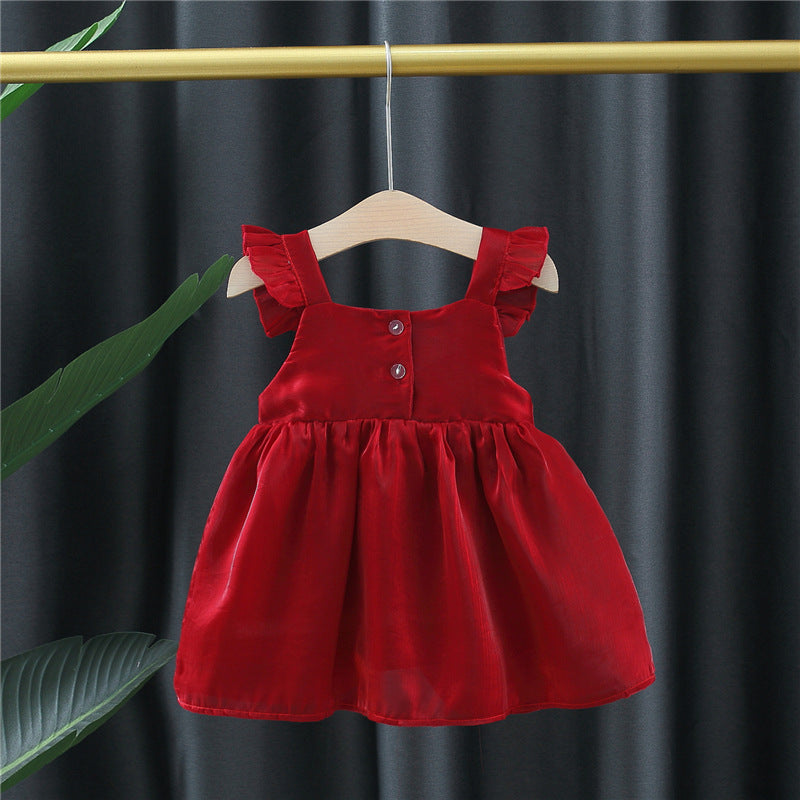 Imported 🌼 Baby Girls’ Spring & Summer Lace Flying Sleeve Dress – Solid Color Vest Style