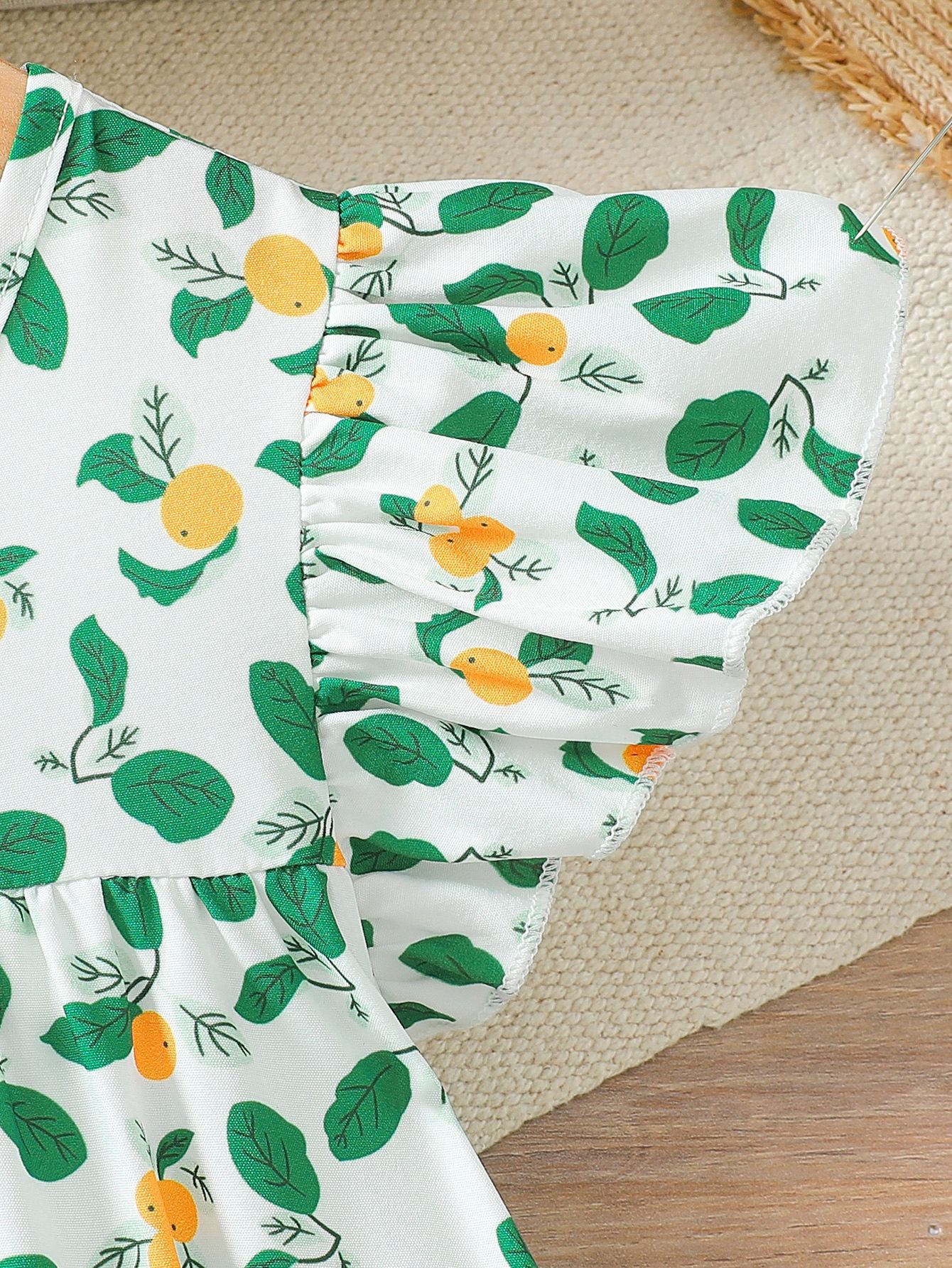 Imported 🍋 Cross-Border Girls’ Lemon Print Flying Sleeve A-Line Long Dress – Summer Vacation Style