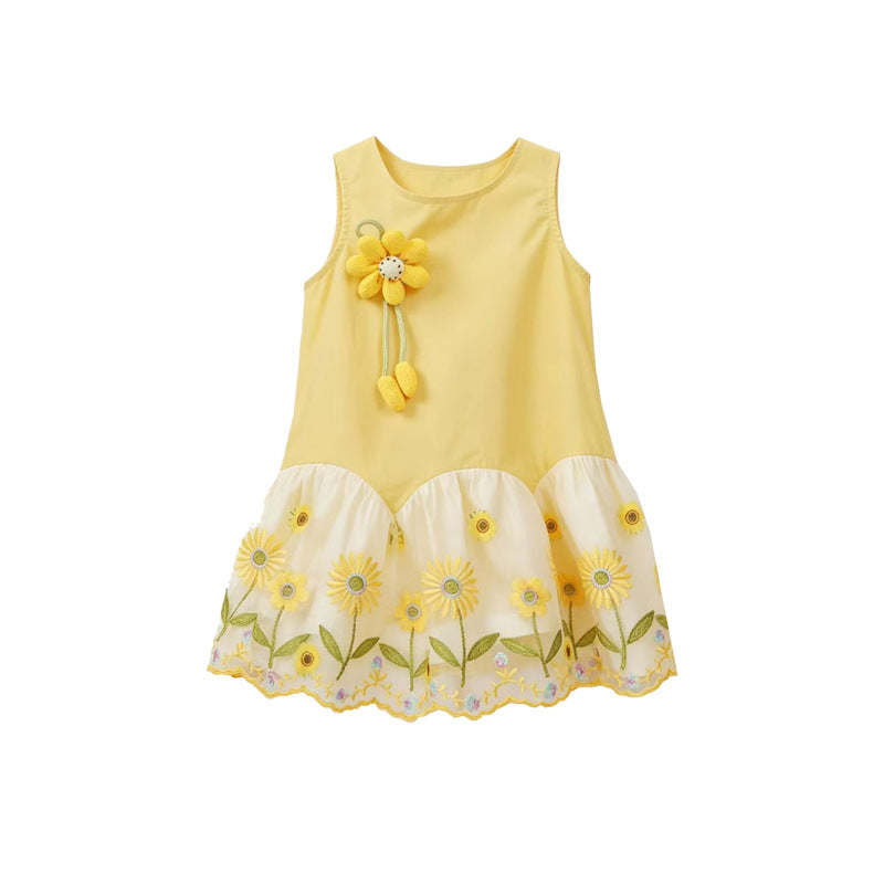Girls' Summer Sleeveless Dress New Style Baby Girl 3D Floral Stylish Dress Vest Princess Dress