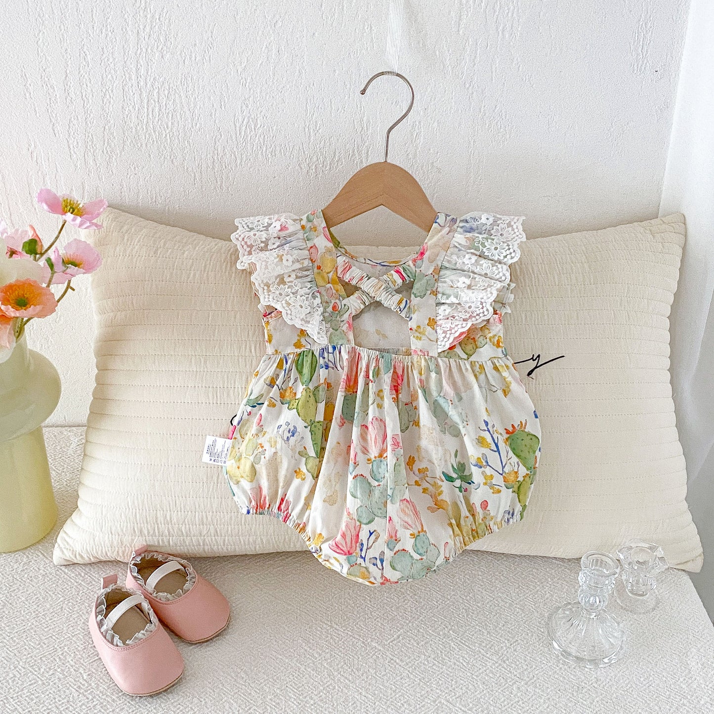 Imported 🌸 Baby Girls’ Floral Princess Romper – Class A Cotton Summer Bodysuit