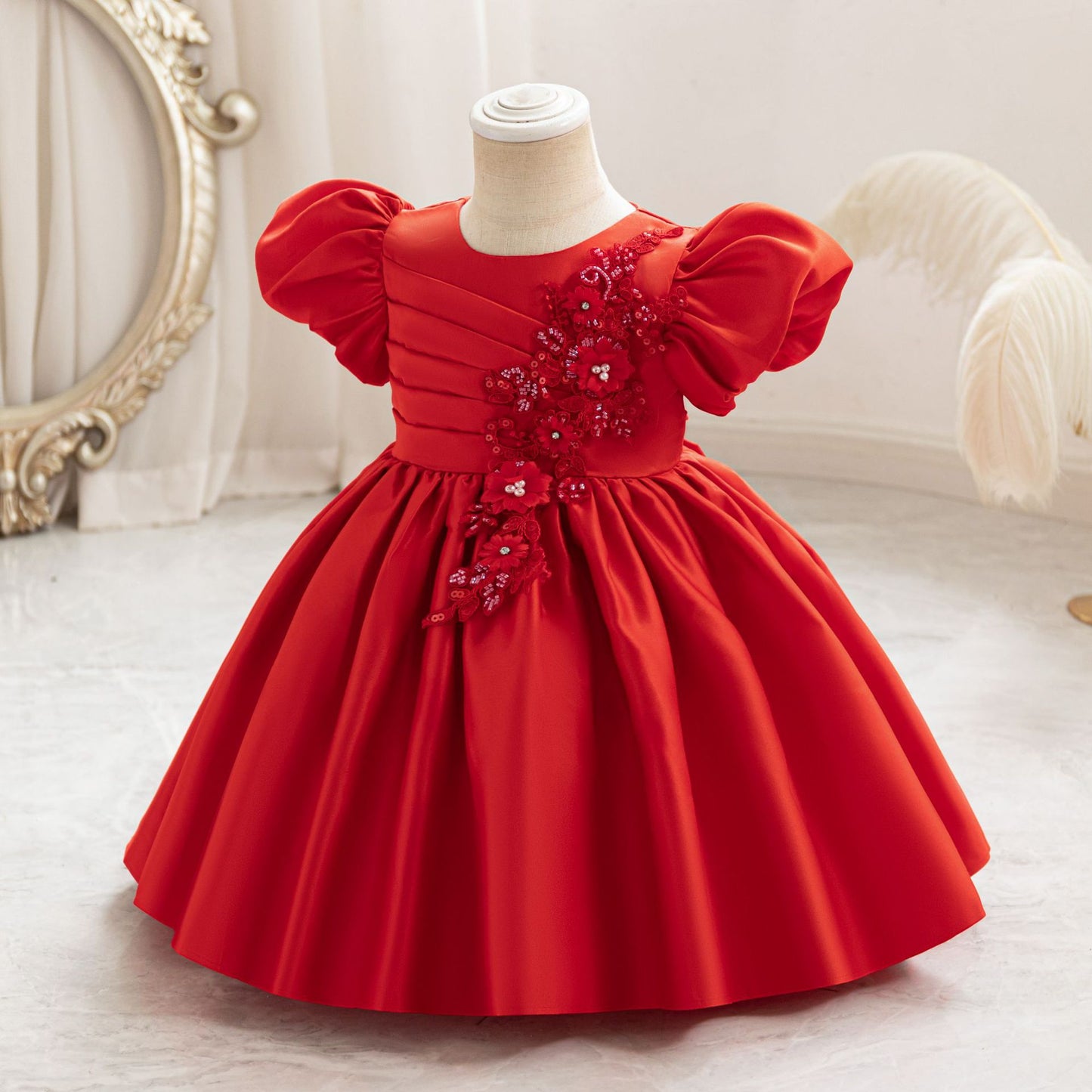 Imported 🎀 Girls’ Autumn Satin Flower Girl Dress – Birthday & Party Outfit