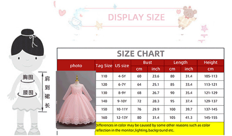 Imported ✨ Girls’ Long-Sleeve Lace Princess Dress – Wedding & Birthday Flower Girl Dress