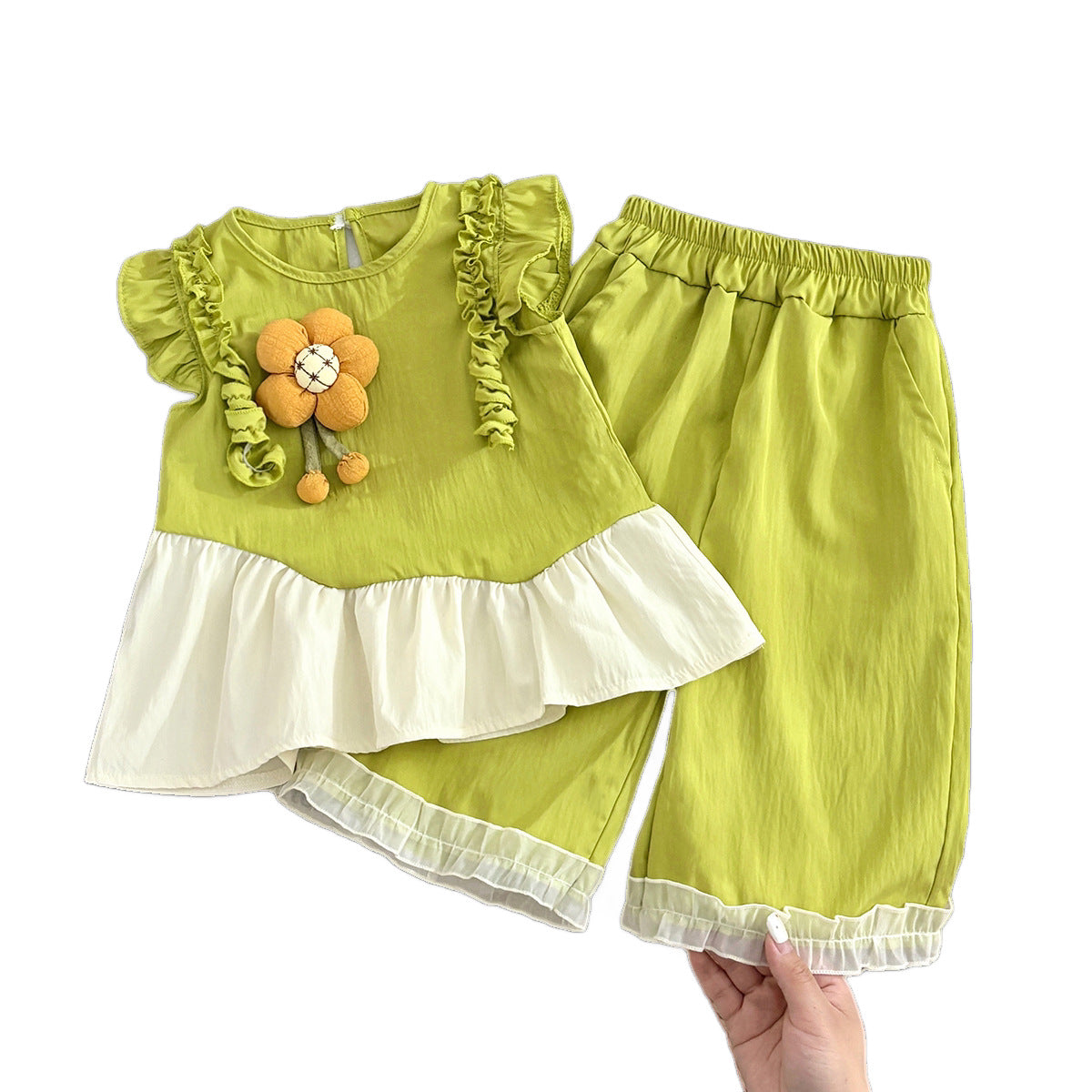 Imported🌻 Girls' Sunflower Ruffle Summer Set | Trendy & Stylish Kids Outfit