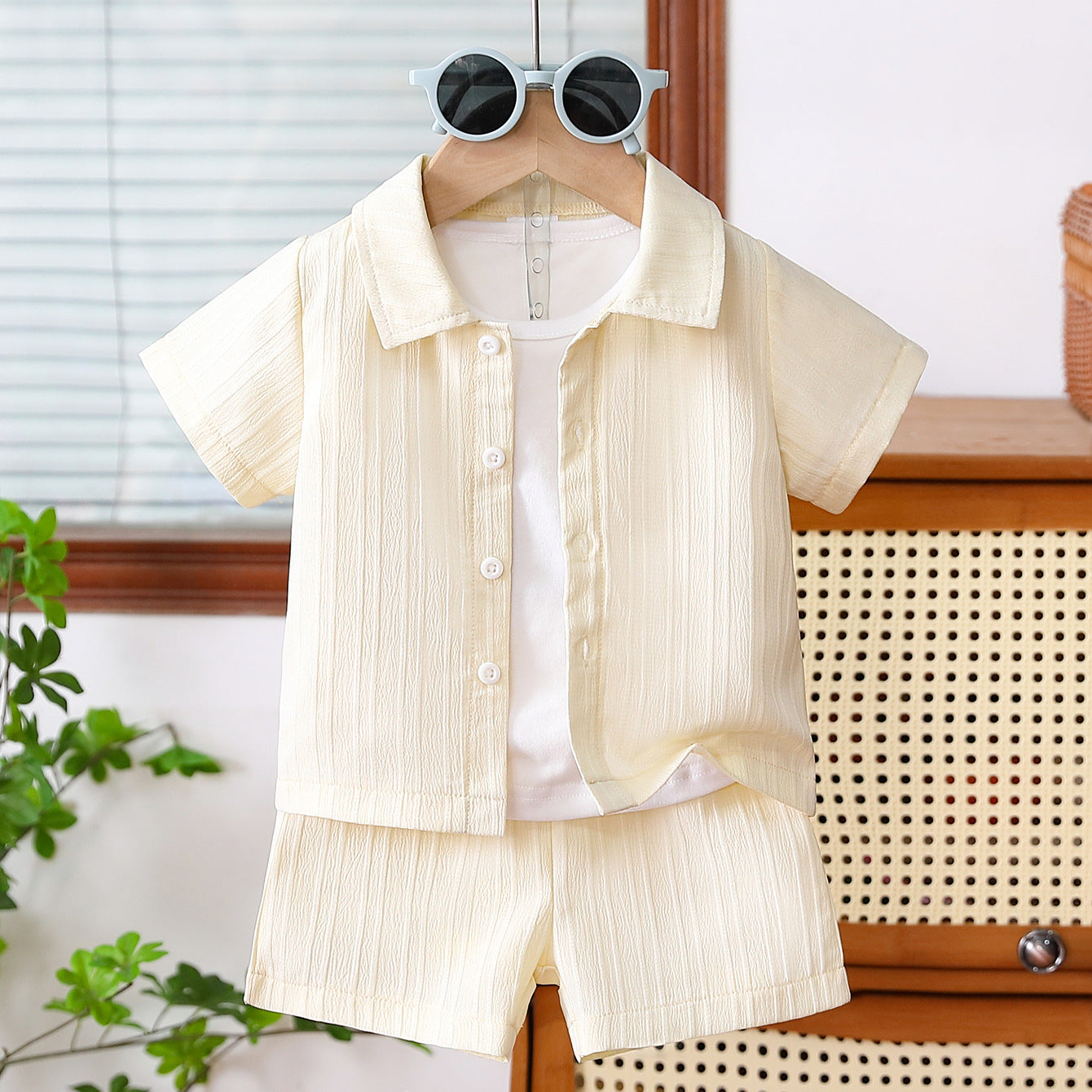 Imported 👔 Boys’ Summer School Style Suit – Short Sleeve Shirt & Shorts Set