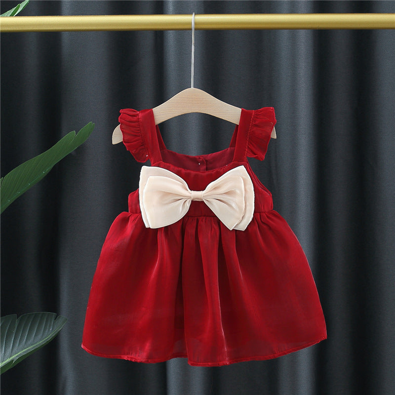 Imported 🌼 Baby Girls’ Spring & Summer Lace Flying Sleeve Dress – Solid Color Vest Style