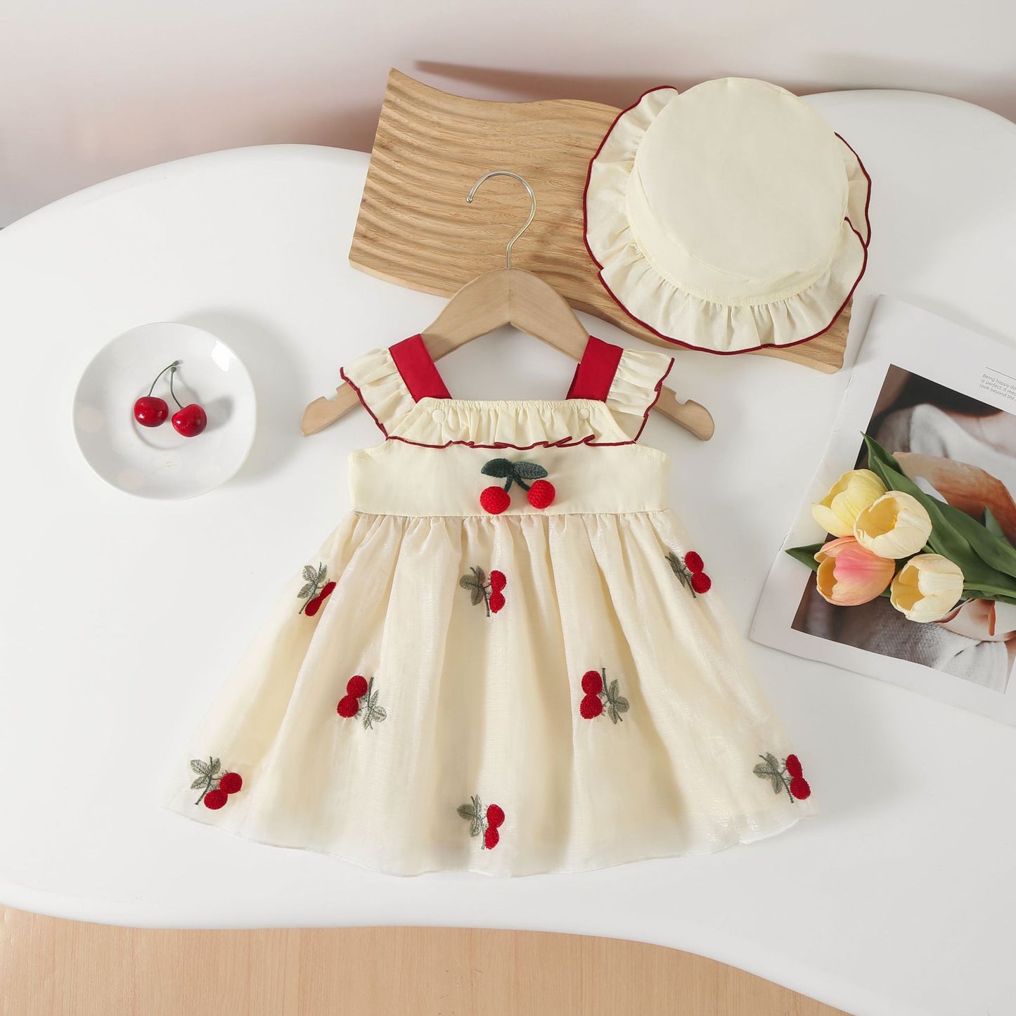 Imported 🌴 Girls’ Chiffon Halter Beach Dress – Embroidered Summer Princess Outfit