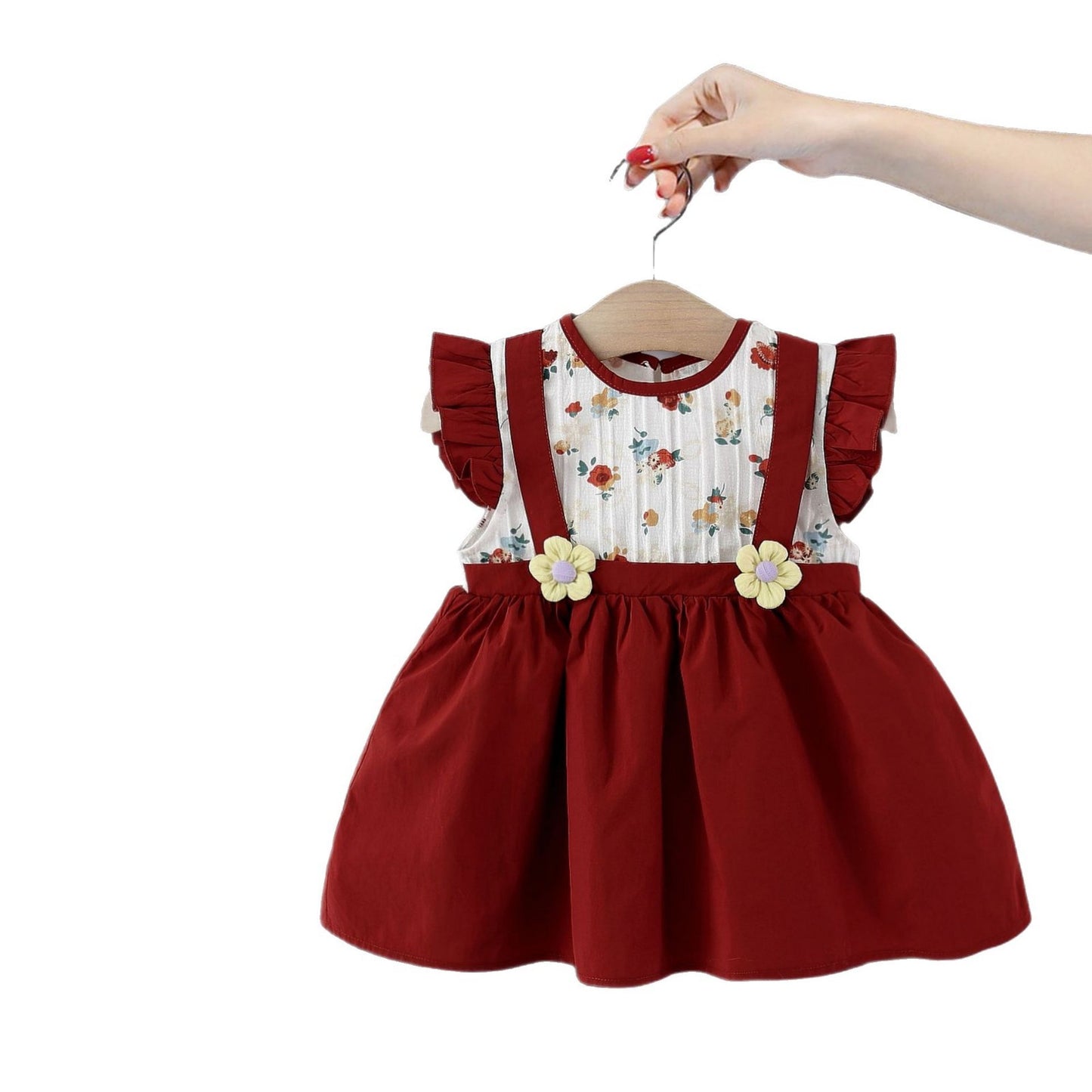 Imported 🌸 Girls’ Summer Flying Sleeve Dress – Cute Floral Princess Two-Piece Style