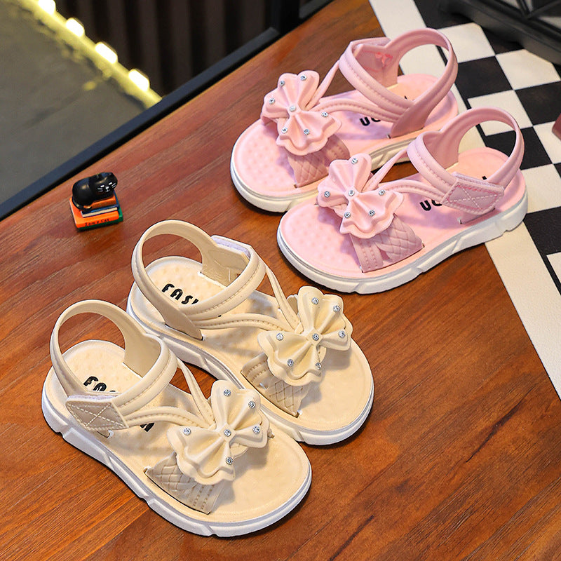 Children's Sandals Summer New Arrival Bow All-Match Non-Slip Girl Outer Wear Soft-Sole Student Princess Beach Sandals