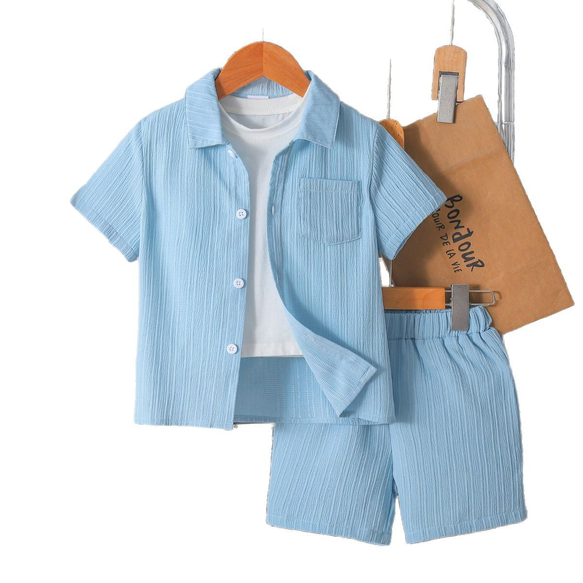 Imported 👔 Boys’ Summer School Style Suit – Short Sleeve Shirt & Shorts Set