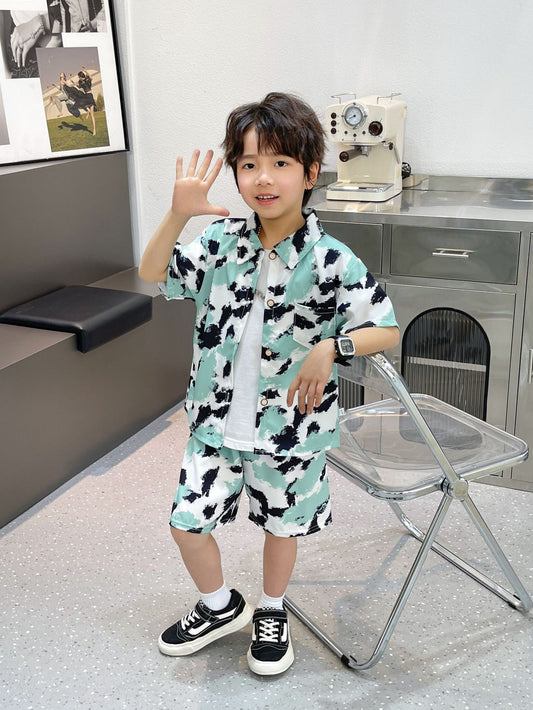 Imported 👔 Boys’ Summer Two-Piece Suit – Short-Sleeve Shirt & Pants (Korean Style)