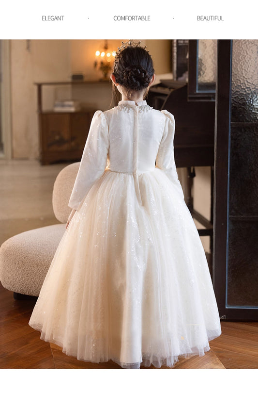 Imported ✨ Champagne Color Girls’ Runway Princess Dress – Tulle Performance Outfit