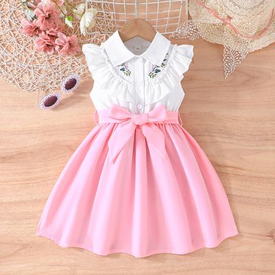Imported 🌺 Elegant Embroidered Flower Dress For Girls – Multicolor Belt | Summer Style