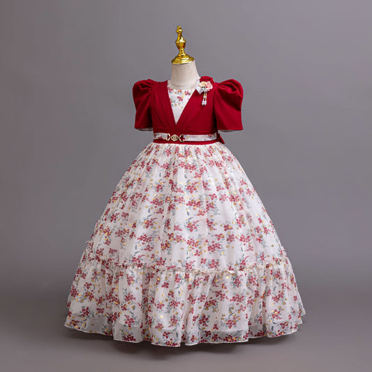 Imported 🌸 Girls’ Chiffon Floral Princess Dress – Catwalk & Party Outfit
