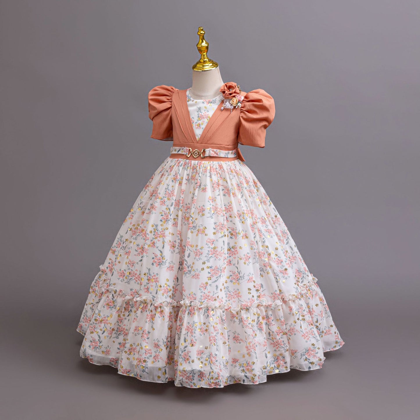 Imported 🌸 Girls’ Chiffon Floral Princess Dress – Catwalk & Party Outfit