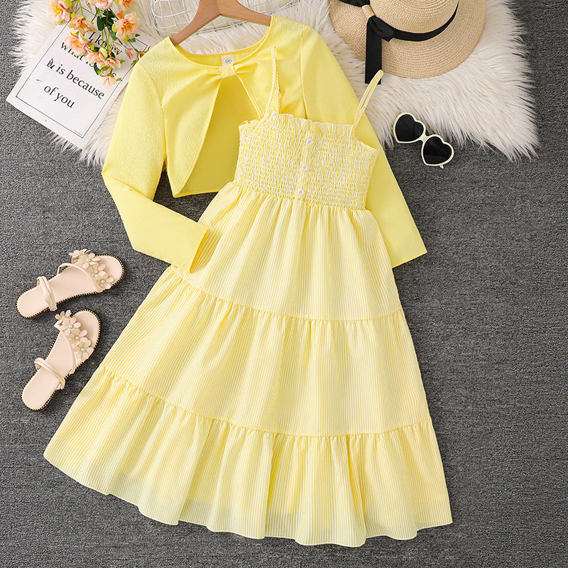 Imported🌸 Girls' Floral Dress & Jacket Set – Spring/Autumn Two-Piece Outfit
